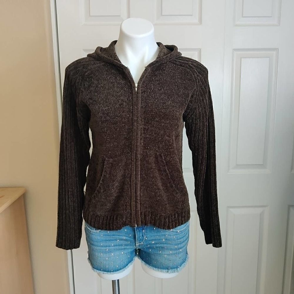 Style & Co. velour zip front hoodie cardigan sz SP